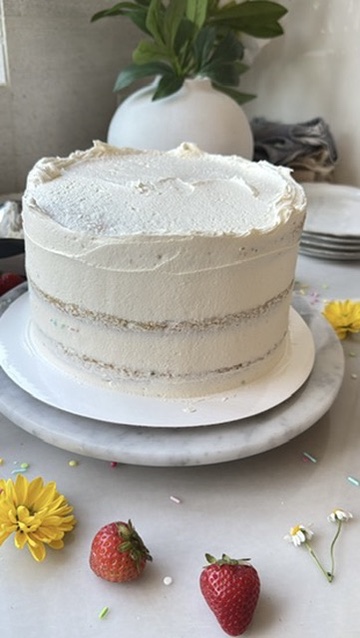 Strawberry Shortcake Cake Batter Cake: crumb coat