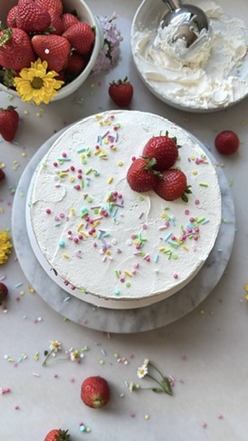 Strawberry Shortcake Cake Batter Cake: decorated top