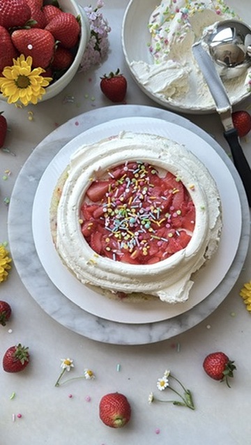 Strawberry Shortcake Cake Batter Cake: filling sprinkles